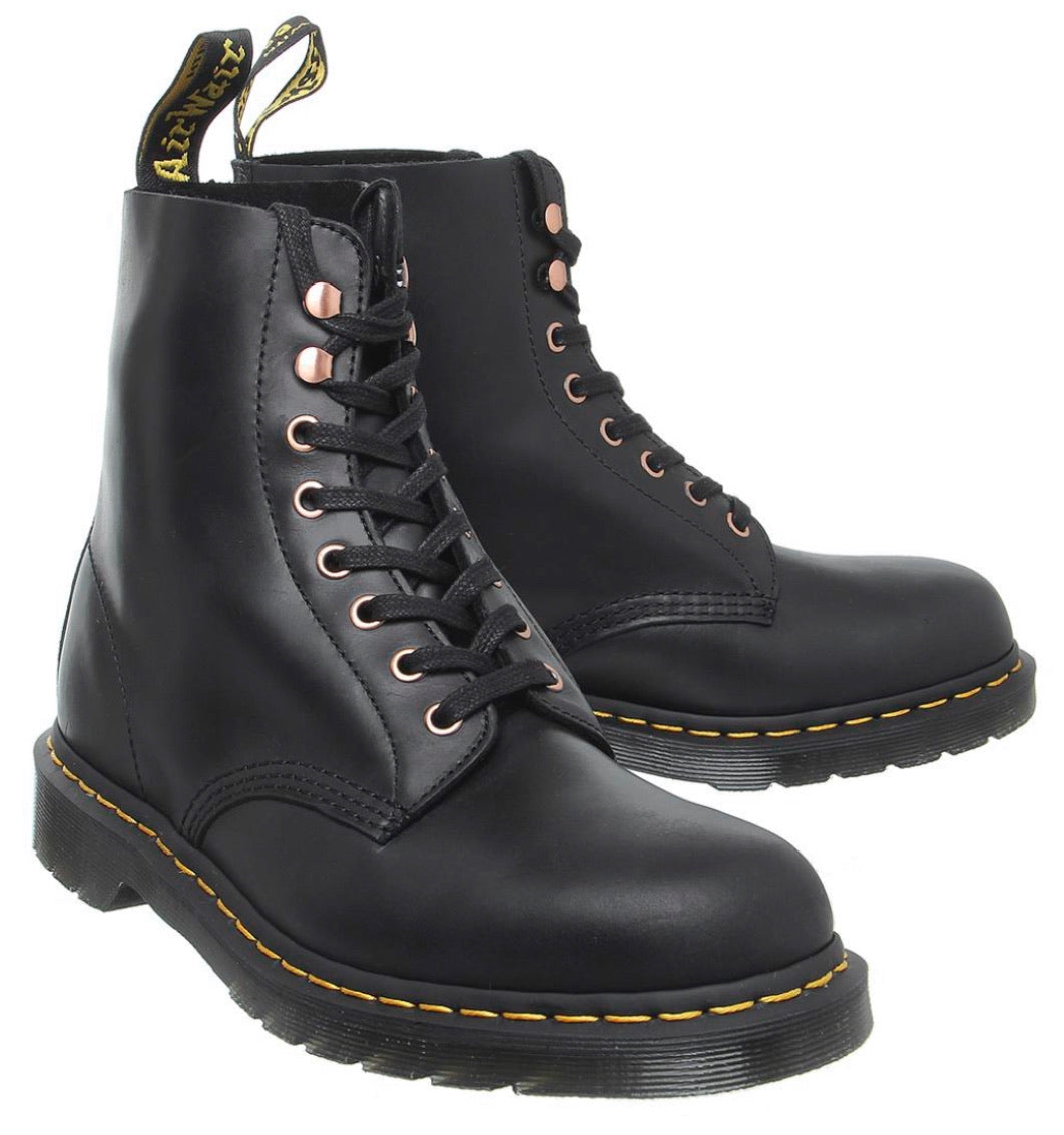 Dr. Martens 1460 Black Pascal Ankle 8 Eyelet Boot Soapstone Hi Suede Wp