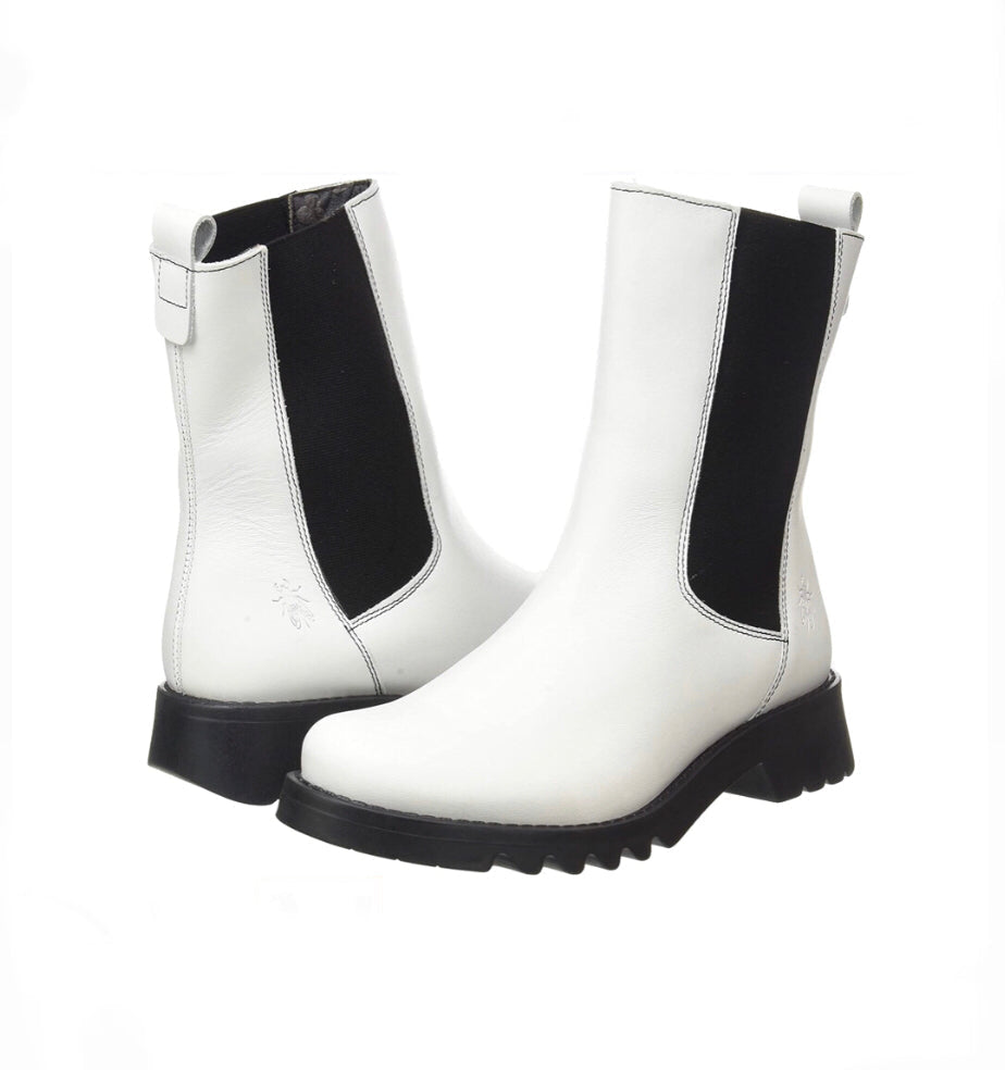 Fly London Rein795Fly Off White Black Pull On Ankle Boot Made In Portugal