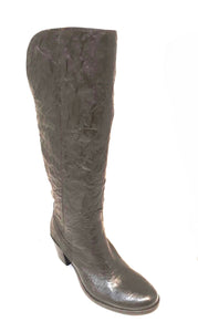 Progetto 9809 T Moro Lacro Dark Brown Crinkle Leather Knee High Boot Made In Italy