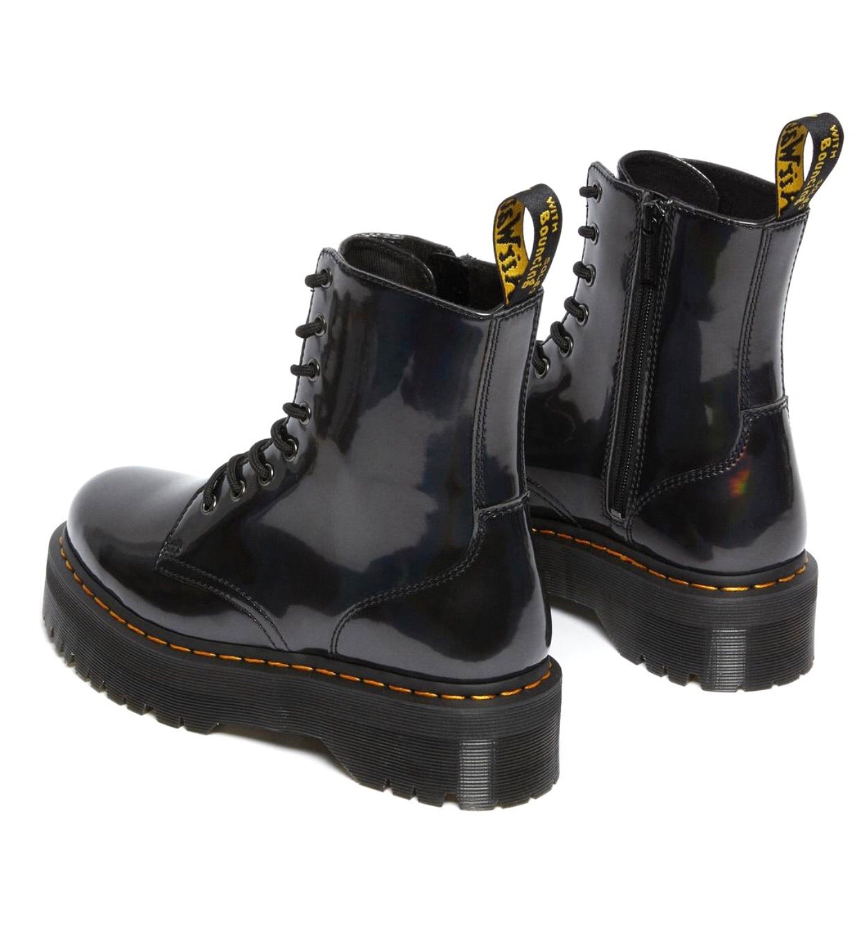 Dr. Martens Jadon Gunmetal Hologram Platform Ankle 8 Eyelet Boot