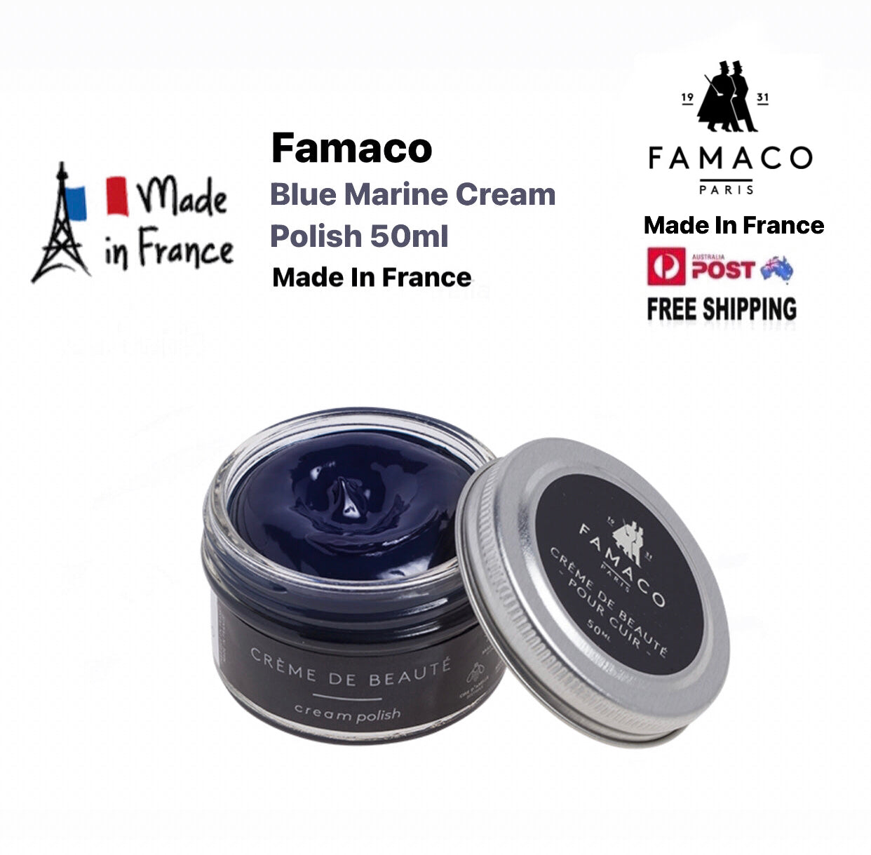Famaco Blue Marine Cream Polish 50ml Made In France