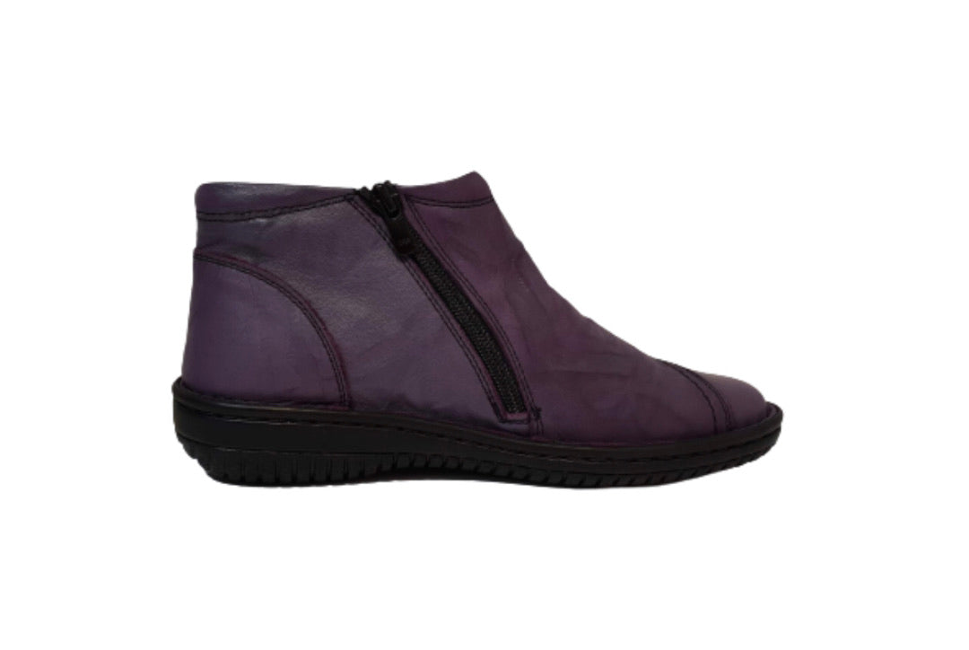 Cabello Comfort 5250-27 Purple Crinkle Double Zip Ankle Boot Made In Turkey