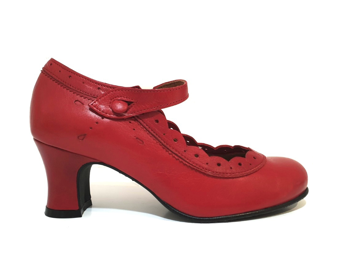 Rock n’ Dot 9847 Dorothy All Rosso Red Leather Button Court Shoe Made