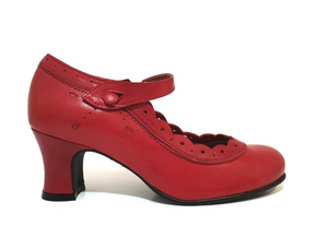 Rock n’ Dot 9847 Dorothy All Rosso Red Leather Button Court Shoe Made In Portugal