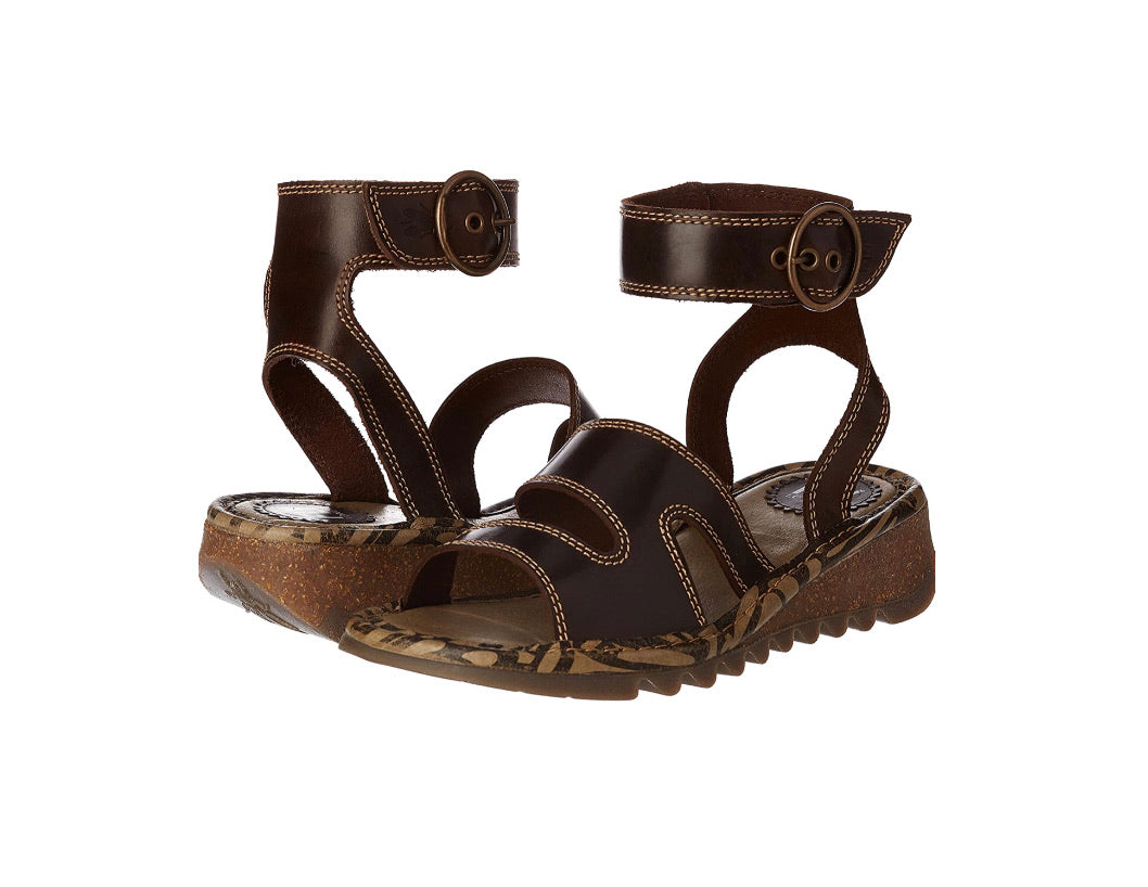 Fly London Tily722Fly Dark Brown Women's Wedges Sandals Made In Portugal