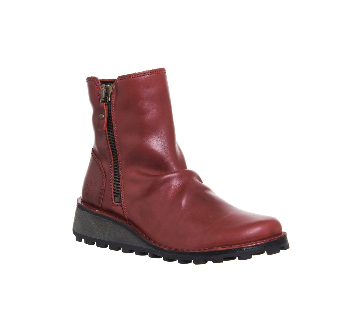 Fly London Mon944FLY Red Leather Double Zip Ankle Boot Made In Portugal
