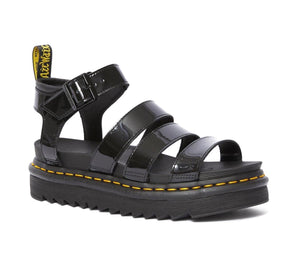 Dr. Martens Blaire Chunky Black Patent Sandal Buckle 3 Strap