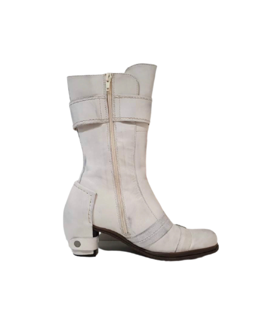 Eject EJW14-48 White Zip Mid Calf Boot Made In Portugal