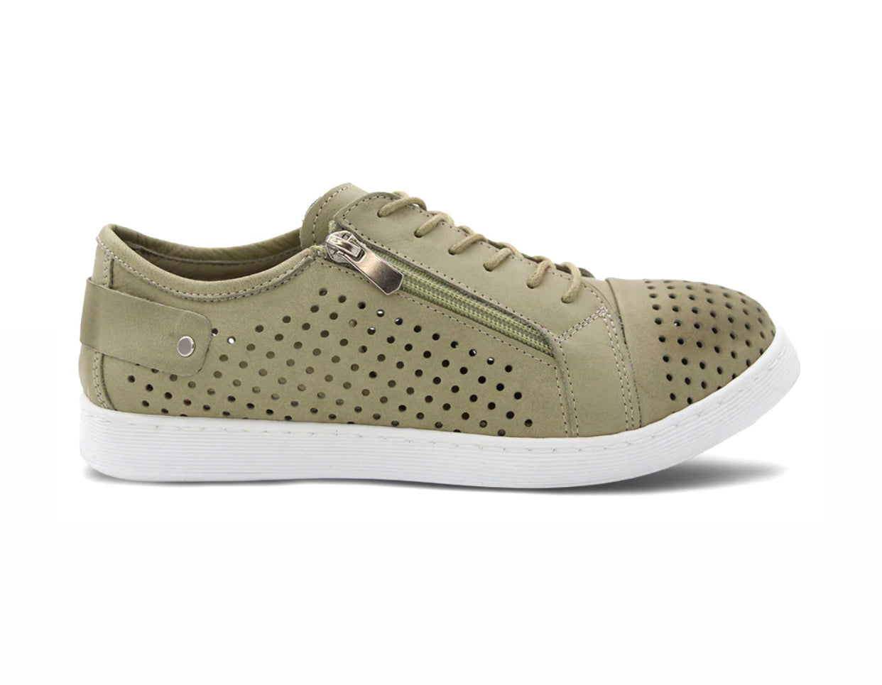 Cabello Comfort EG17 Pistachio Green Perforated 6 Eyelet Zip Shoe Made In Turkey