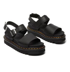 Dr. Martens Voss Black Hydro Leather Yellow Stitch Sandal