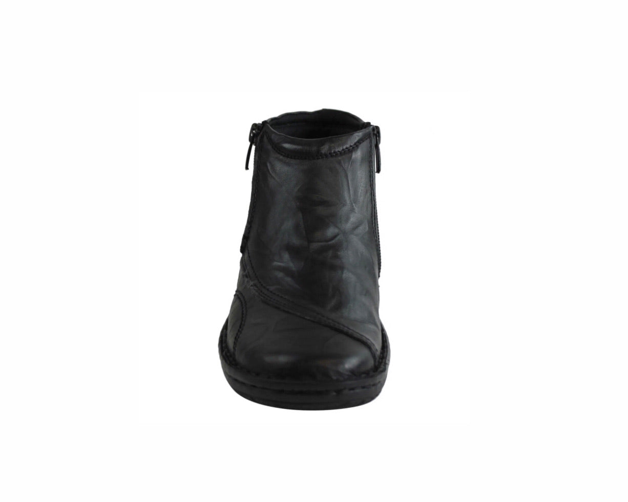 Cabello Comfort 5250-27 Black Crinkle Double Zip Ankle Boot Made In Turkey