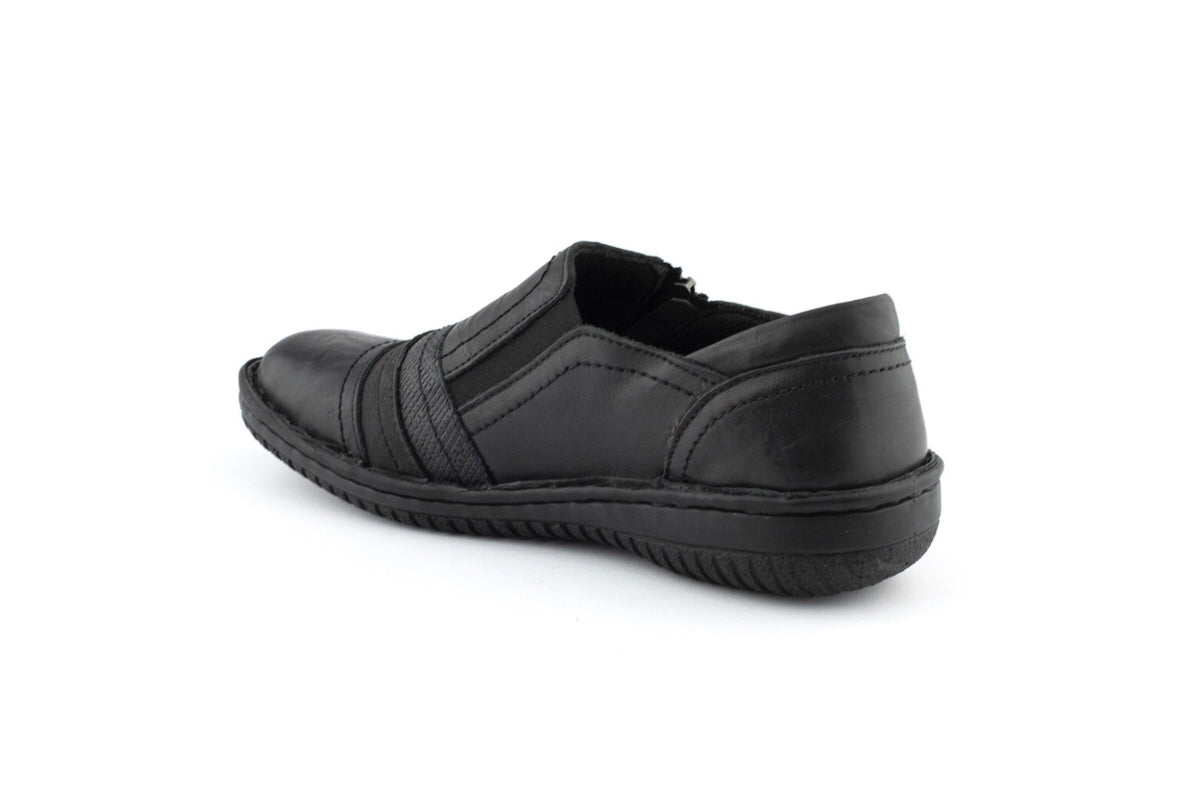 Cabello Comfort 5849-27 Black Crinkle Zip Shoe Made In Turkey