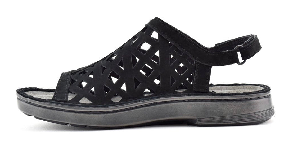 Naot Amadora Black Velvet Nubuk Leather Ladies Sandals Made In Israel