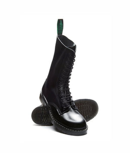Solovair Black Hi Shine 14 Eyelet Mid Calf Boot Made In England
