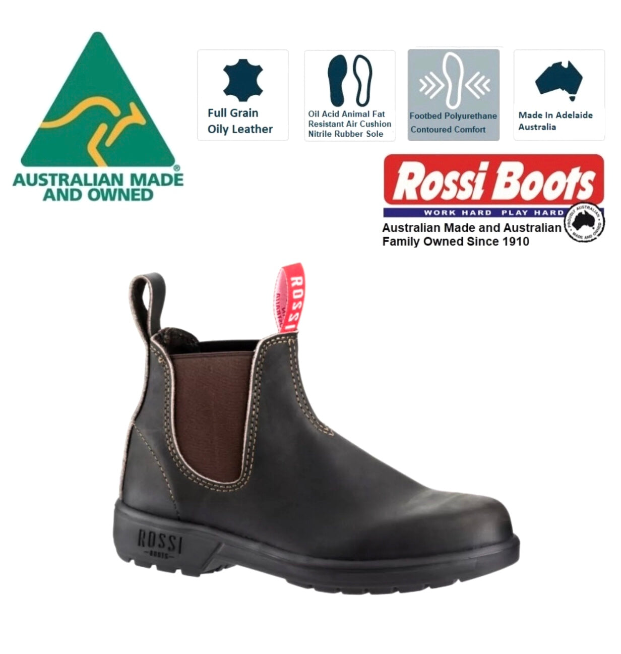 Rossi Boots 303 Endura Claret Brown Toe Chelsea Made In – Redpath Canberra