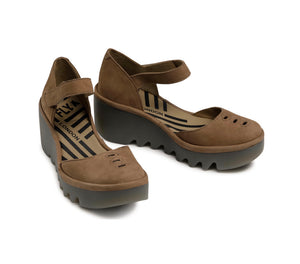 Fly London Biso305Fly Sand Leather Cupido Wedges Made In Portugal