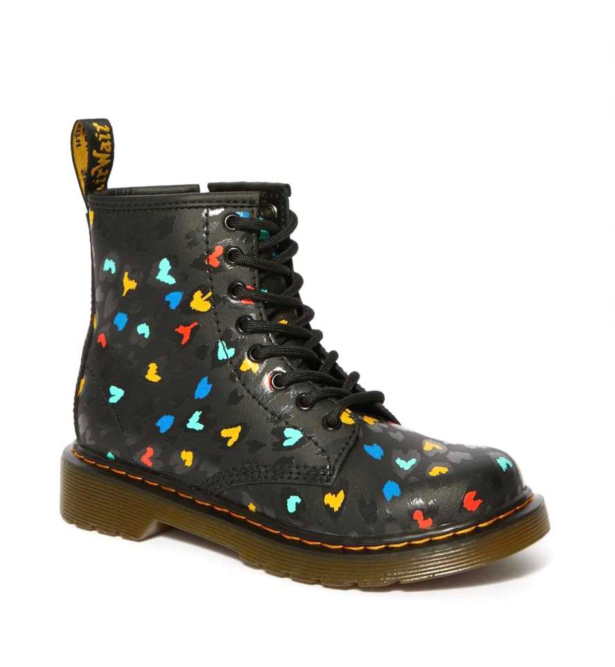 Dr. Martens 1460 Black Heart Printed Zip Junior 8 Eyelet Boot