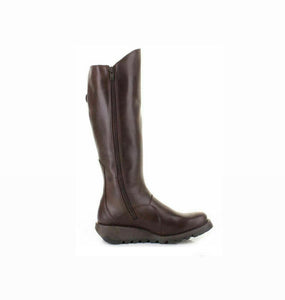 Fly London Mol 2 Dark Brown Zip Knee Wedge Hi Boots Made In Portugal