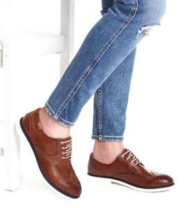 Pikolinos M4G-4111C1 Cuero Light Tan Mens 4 Eyelet Brogue Made In Spain