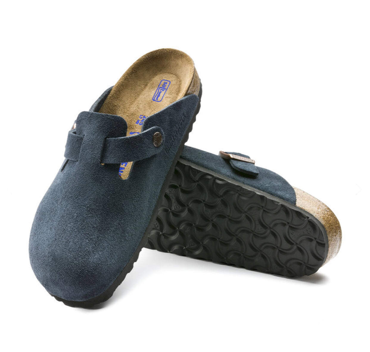 Birkenstock Boston Navy Suede Soft Footbed Made In Germany