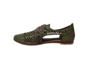 Sala Europe Kate Khaki 3 Eyelet Perforated Shoe Made In Turkey