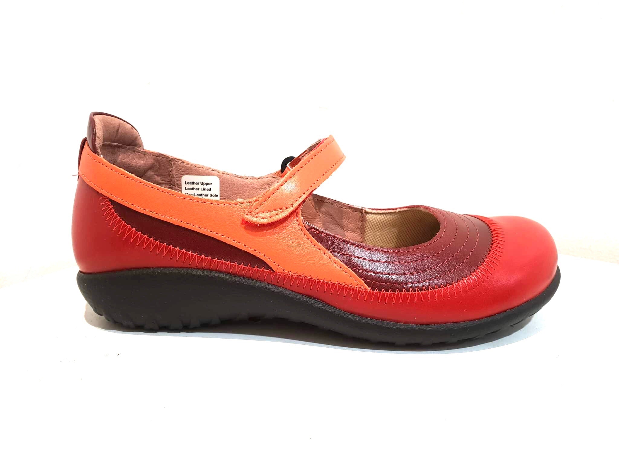 Naot Kirei Rumba Poppy Orange Leather Velcro Mary Janes Ladies Shoes Made In Israel