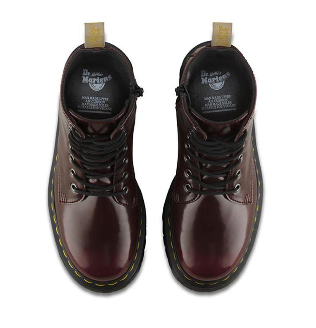 Dr. Martens Vegan Jadon II Cherry Red Platform Ankle 8 Eyelet Boot