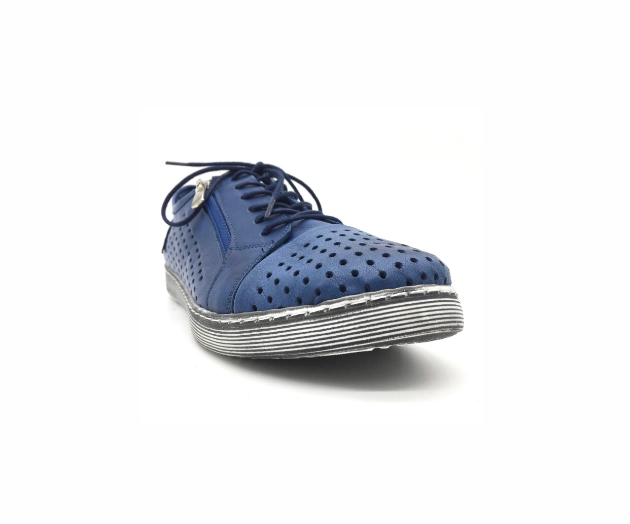 Cabello Comfort EG17 Ocean Blue Perforated 6 Eyelet Zip Shoe Made In Turkey