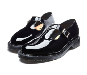 Solovair Black Patent Mary Jane White Stitch Shoe Made In England