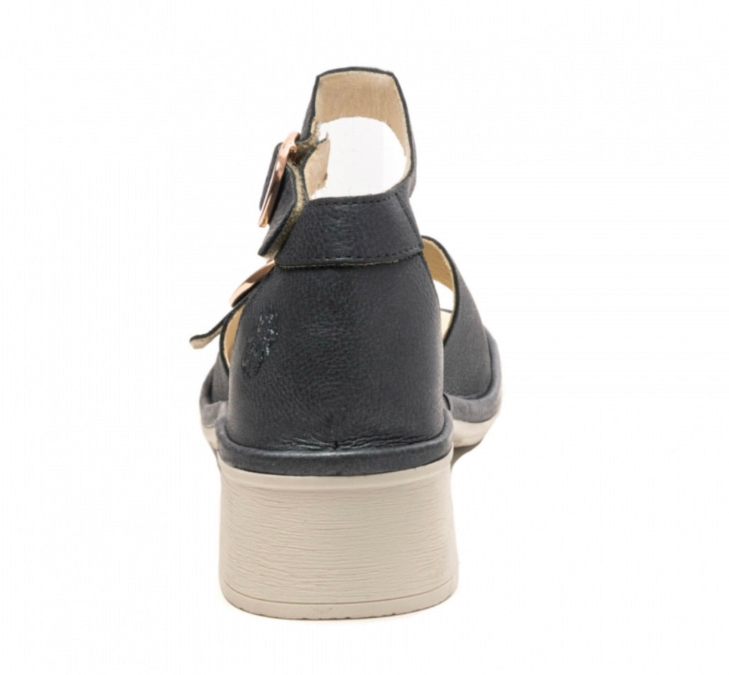 Fly London Eken018fly Janeda Anthracite Women's Leather Heels Sandals Made In Portugal