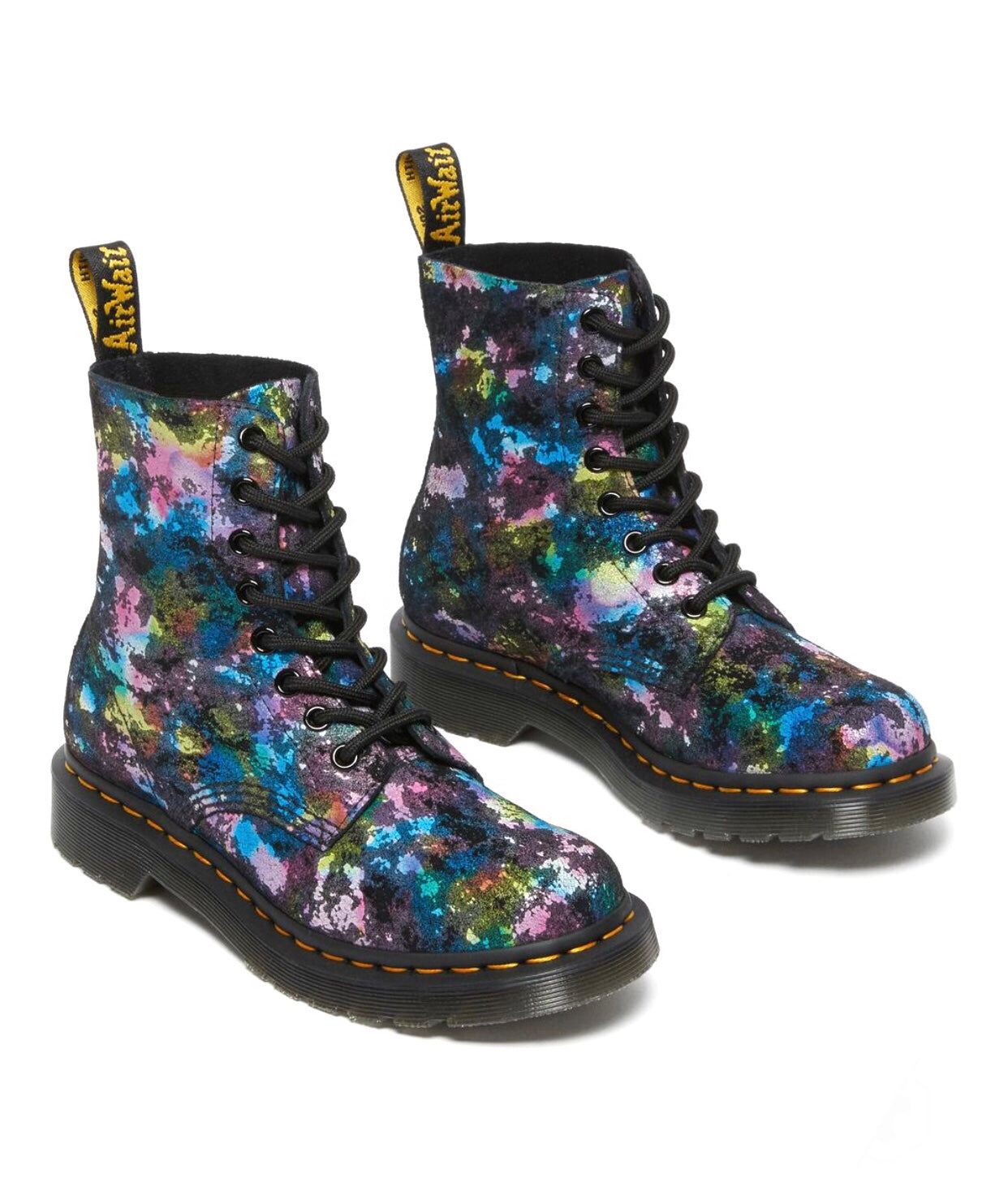 Dr. Martens 1460 Pascal Black Rainbow Burst Suede Floral Ankle 8 Eyelet Boot