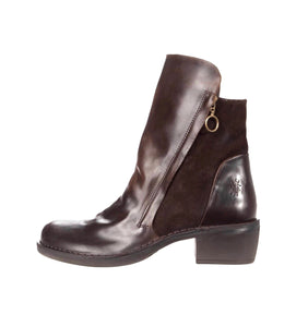 Fly London Mely074Fly Dark Brown Expresso Leather Zip Ankle Boots Made In Portugal