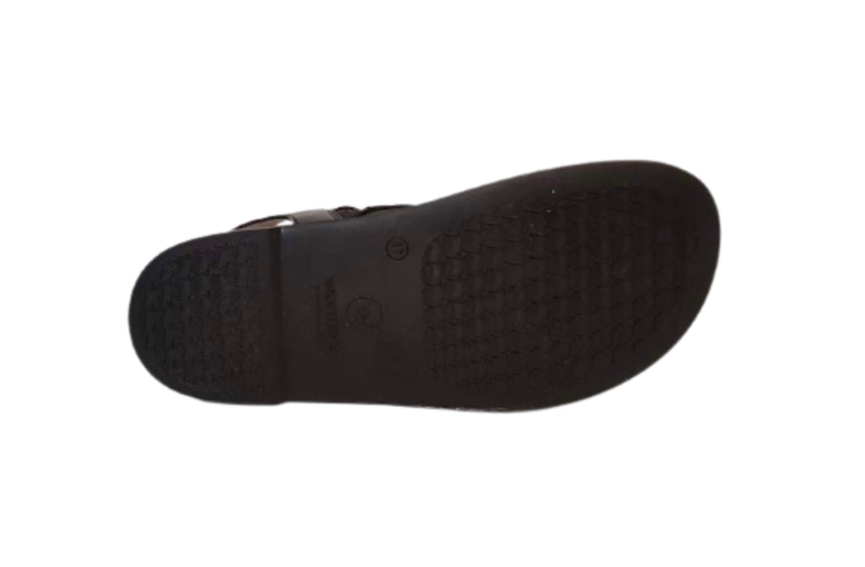 Wonders B-7413 Black Negro Pergamena Leather Toe Loop Sandals Made In Spain
