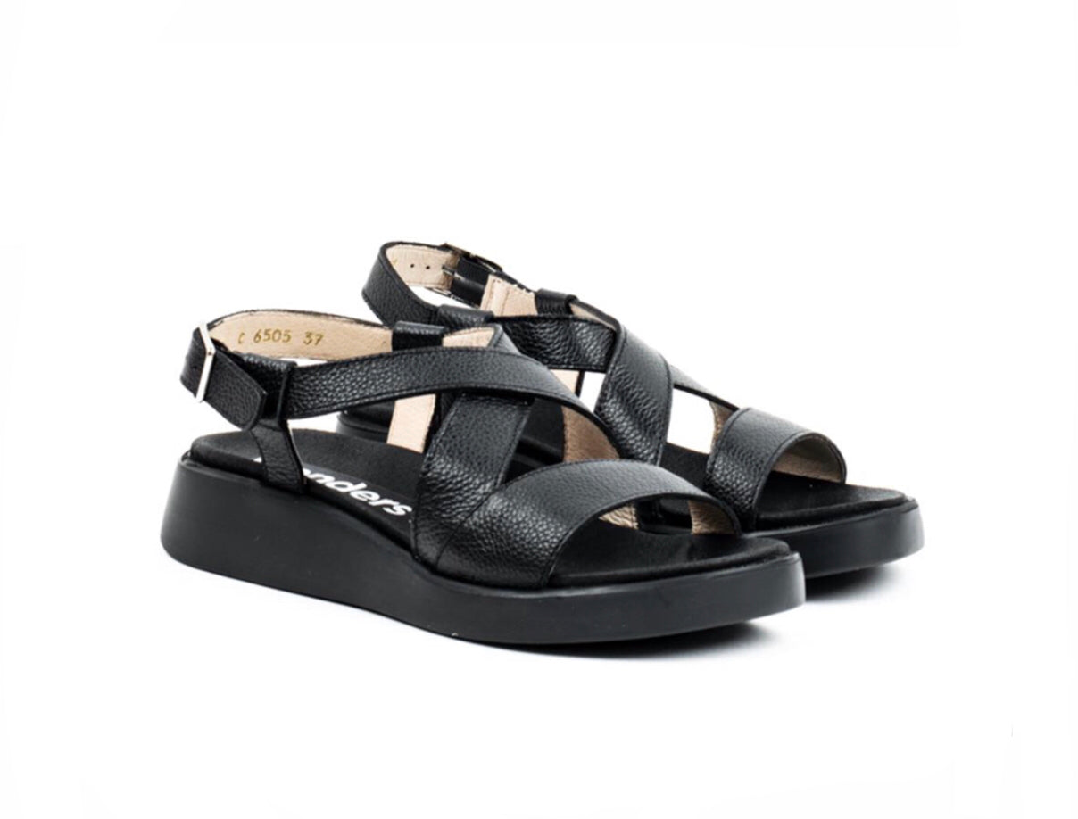 Wonders C-6505 Black Willer Negro Leather Wedge Made In Spain