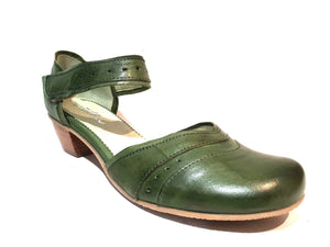 Mentha Andie Green Leather Women’s Court Shoes Mary Jane Velcro Made In Portugal