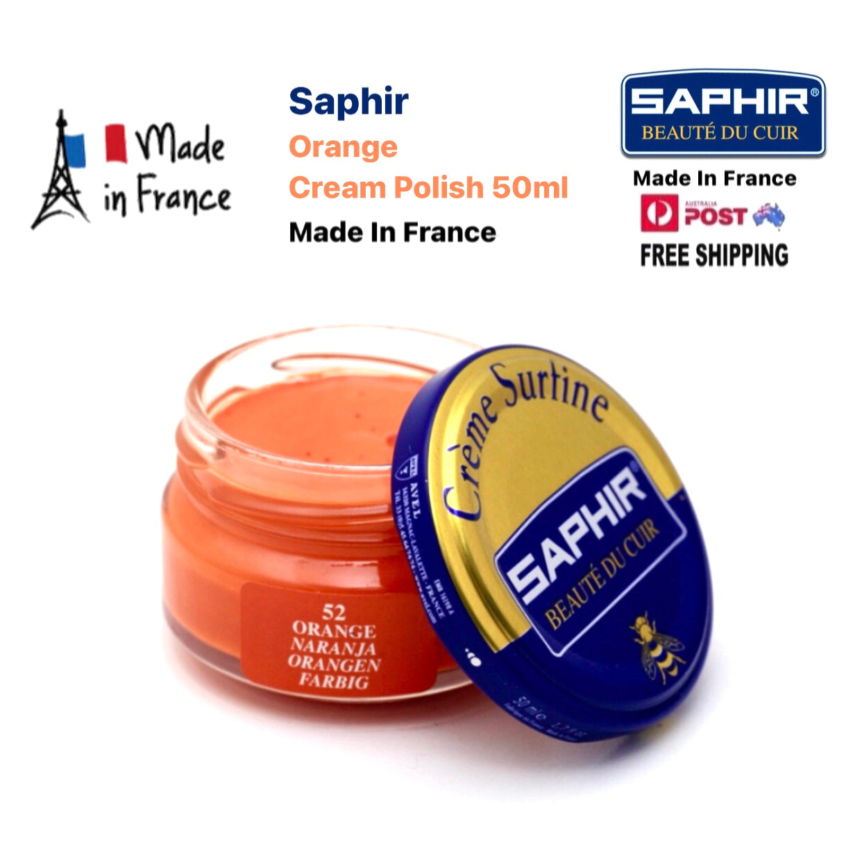 Saphir Orange Renovating Cream Polish 50ml Made In France