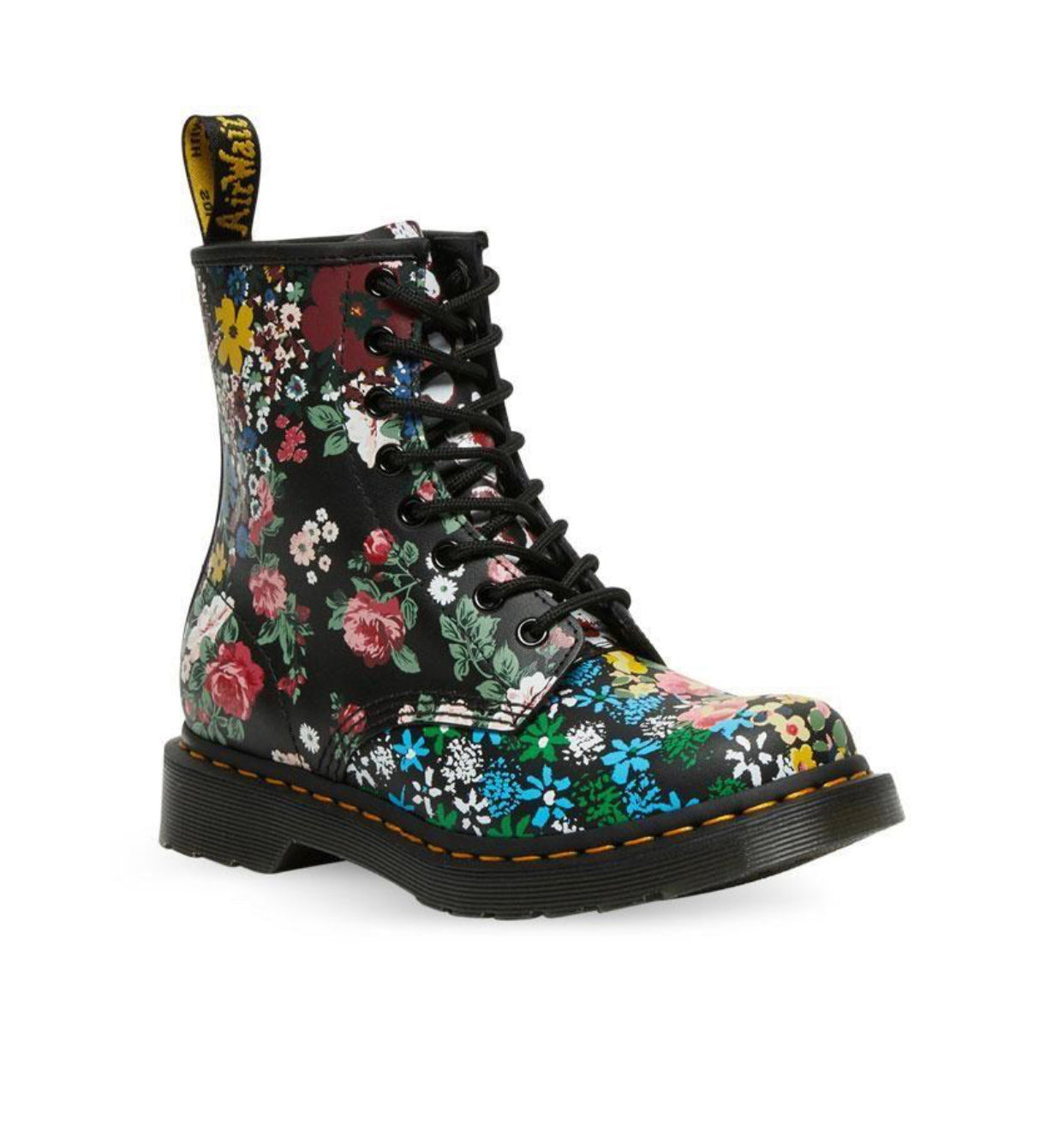 Dr. Martens 1460 Pascal White Black Floral Mash Up Backhand Ankle 8 Eyelet Boot