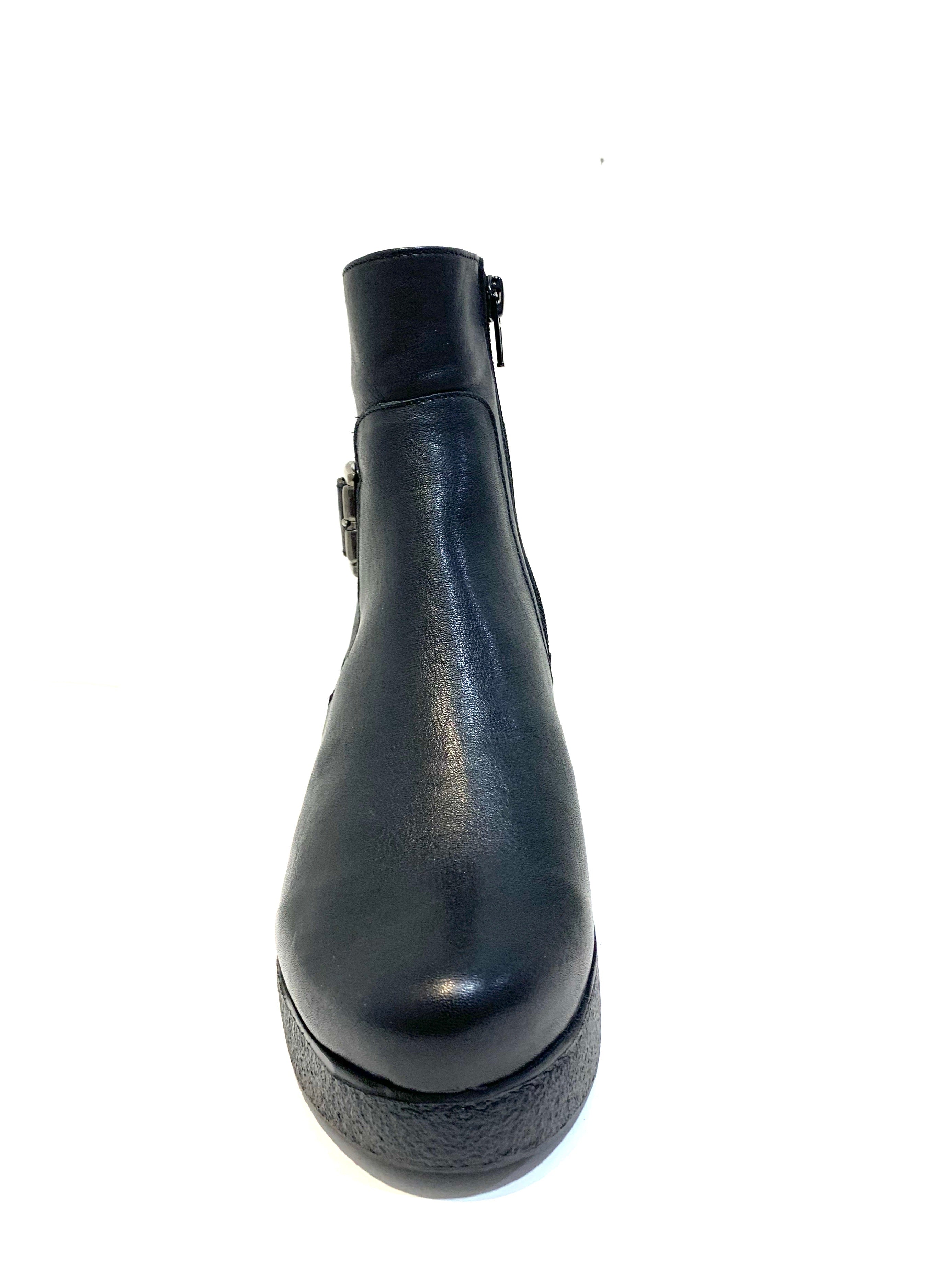 Wonders H-3208 Black Ankle Boot Wedge Zip Made In Spain