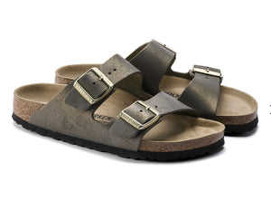 Birkenstock Arizona Washed Metallic Stone Gold Made In Germany