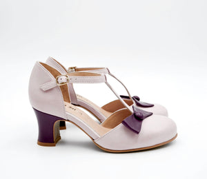 Rock n’ Dot 9472 Vikki Pink Purple Leather T-Bar Court Shoe Made In Portugal