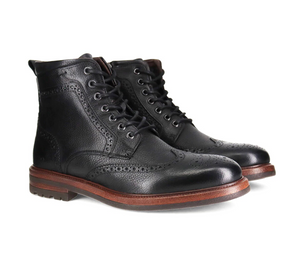 Wild Rhino Logan Black Brogue 7 Eyelet Zip Ankle Boot Made In Portugal