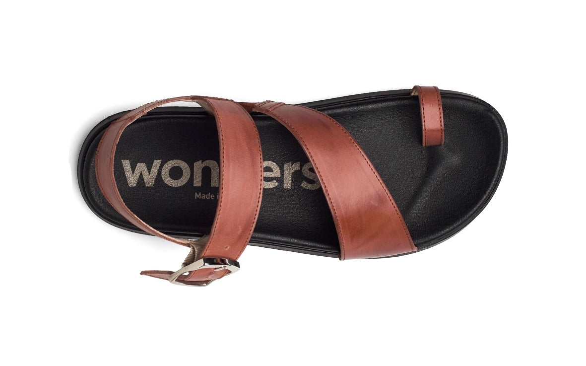 Wonders B-7413 Light Tan Rust Pergamena Leather Toe Loop Sandals Made In Spain