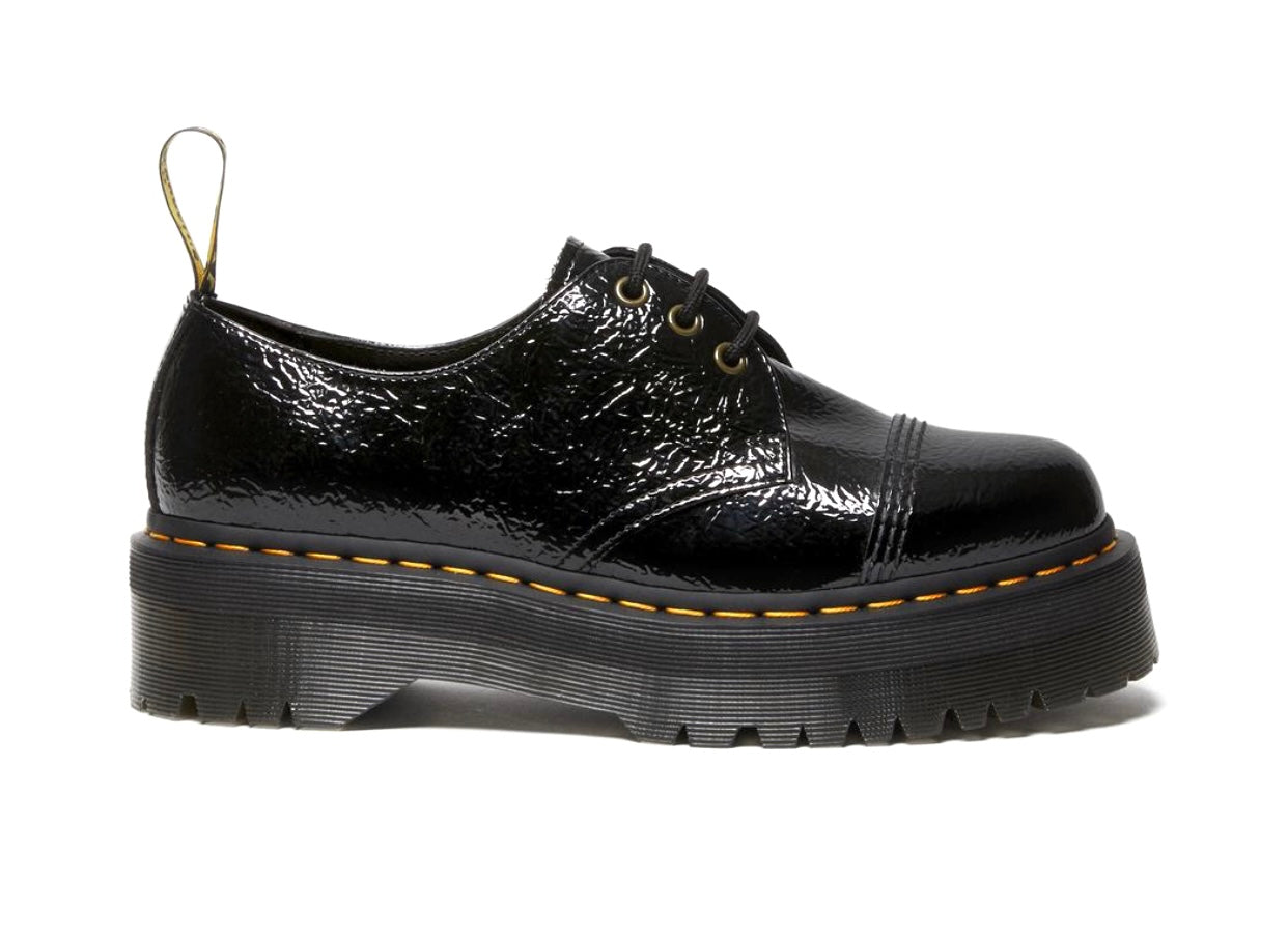 Dr. Martens 1461 Quad Black Distressed Patent Platform 3 Eyelet Shoe