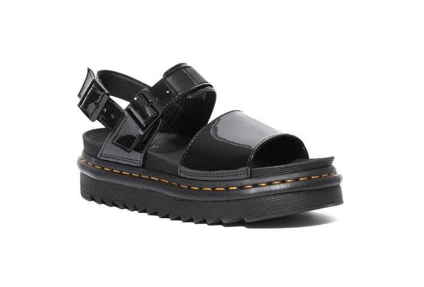 Dr. Martens Voss Black Patent Lamper 2 Buckle Sandal