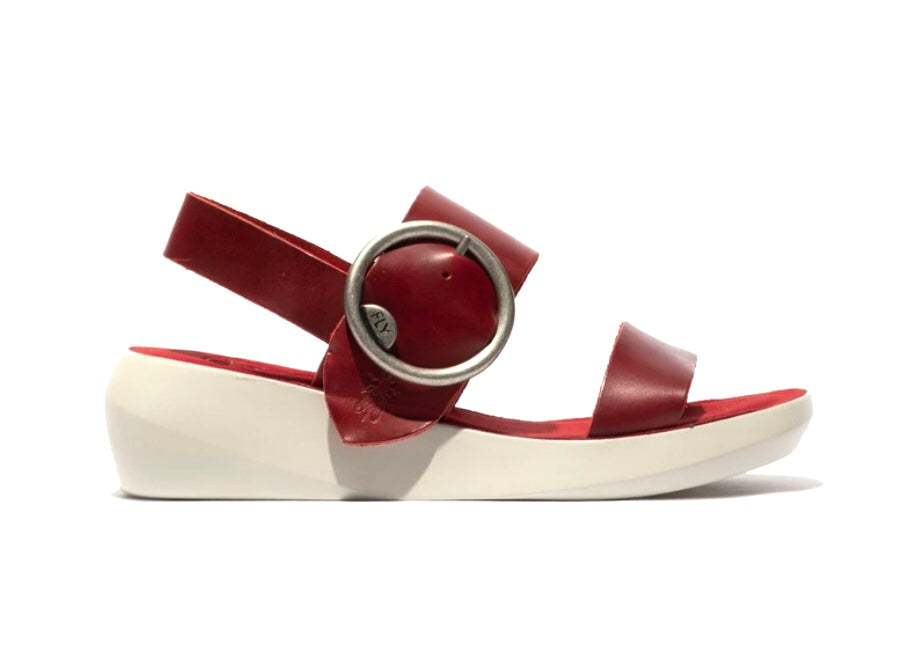 Fly London Bani739Fly Red Bridle Leather Open Toe Sandal Made In Portugal