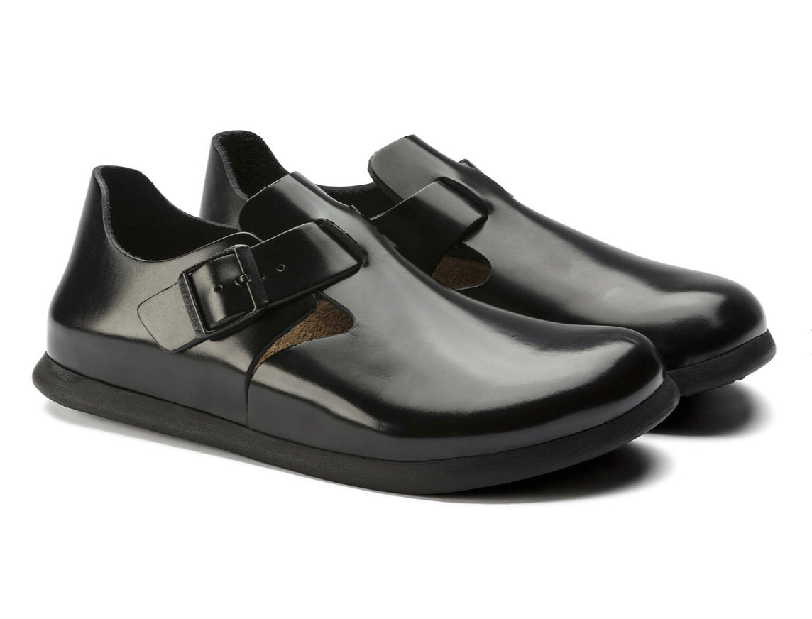 Birkenstock London Shiny Black Patent Leather Classic Footbed