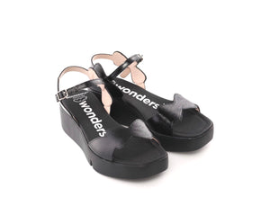 Wonders B-7901 Black Negro Patent Lack V Leather Wedge Made In Spain