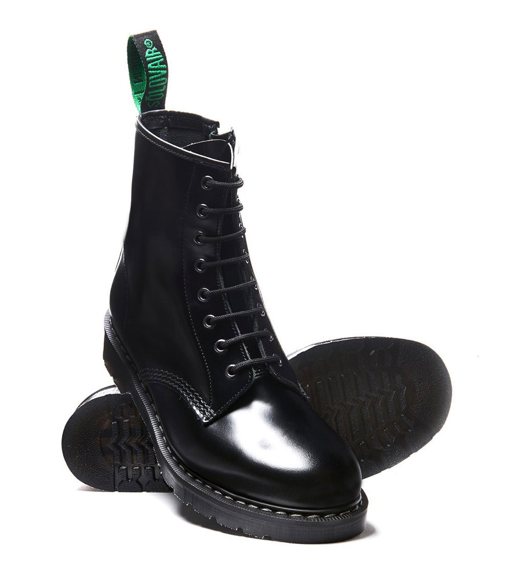 Solovair Black Hi-Shine Eyelet Zip Boot Made In England