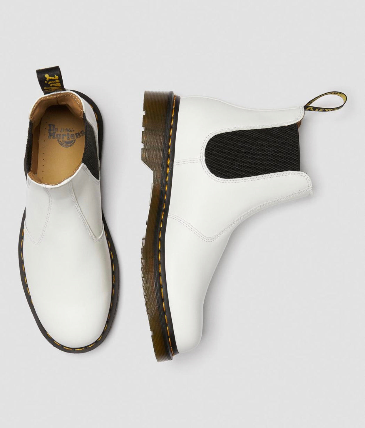 Dr. Martens 2976 White Yellow Stitch Chelsea Elastic Sided Boot