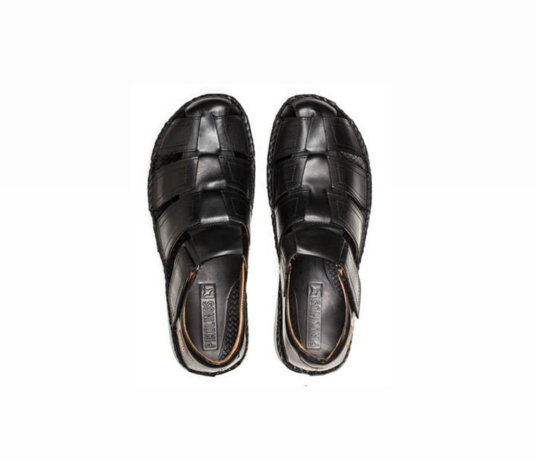 Pikolinos 06J-5433 Black Leather Sandals Mens Velcro Made In Spain